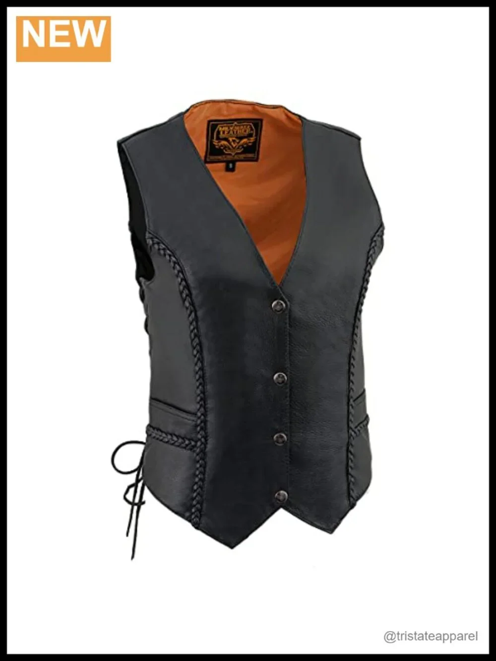 Women's Premium Full-Grain Leather Motorcycle Vest with Adjustable Side Laces,